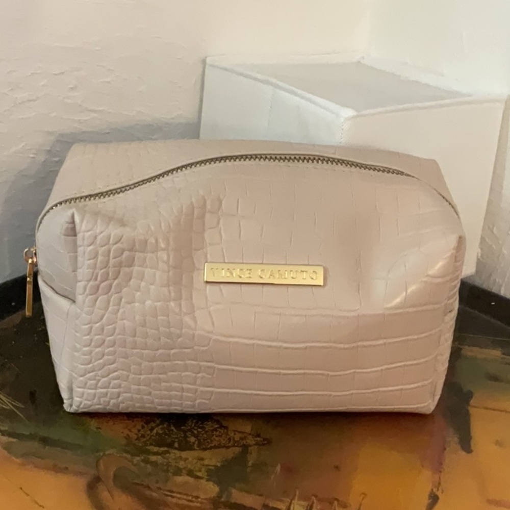 Vince Camuto Faux Croc Make Up Bag, Blush/Gold